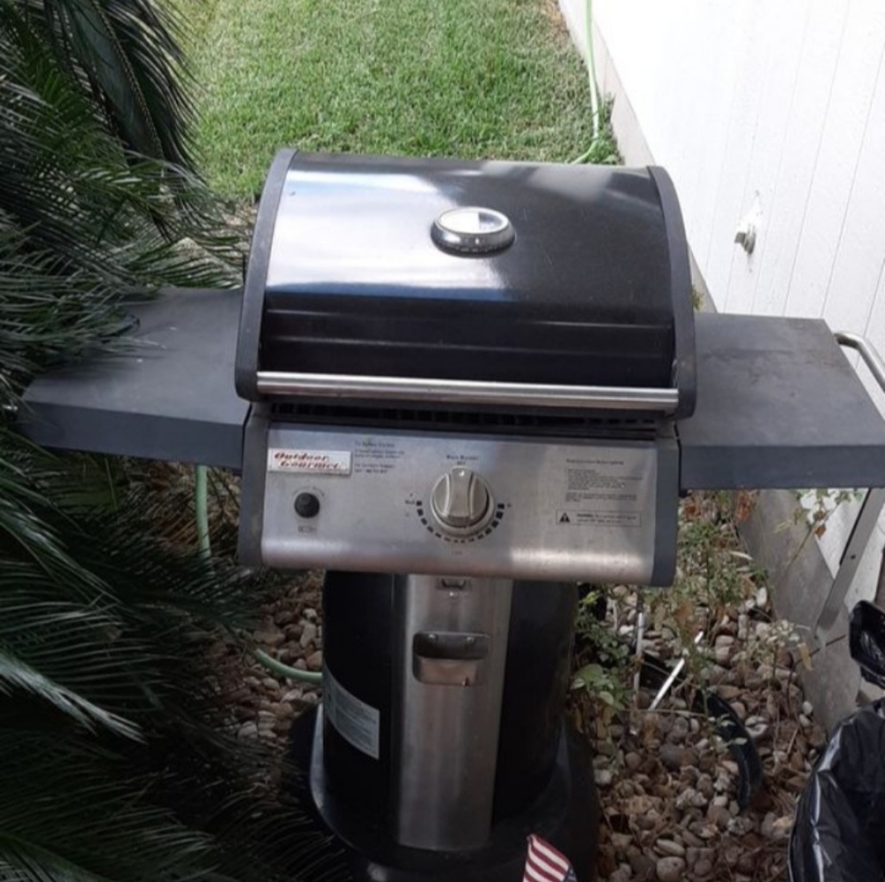 Outdoor gourmet propane BBQ grill..